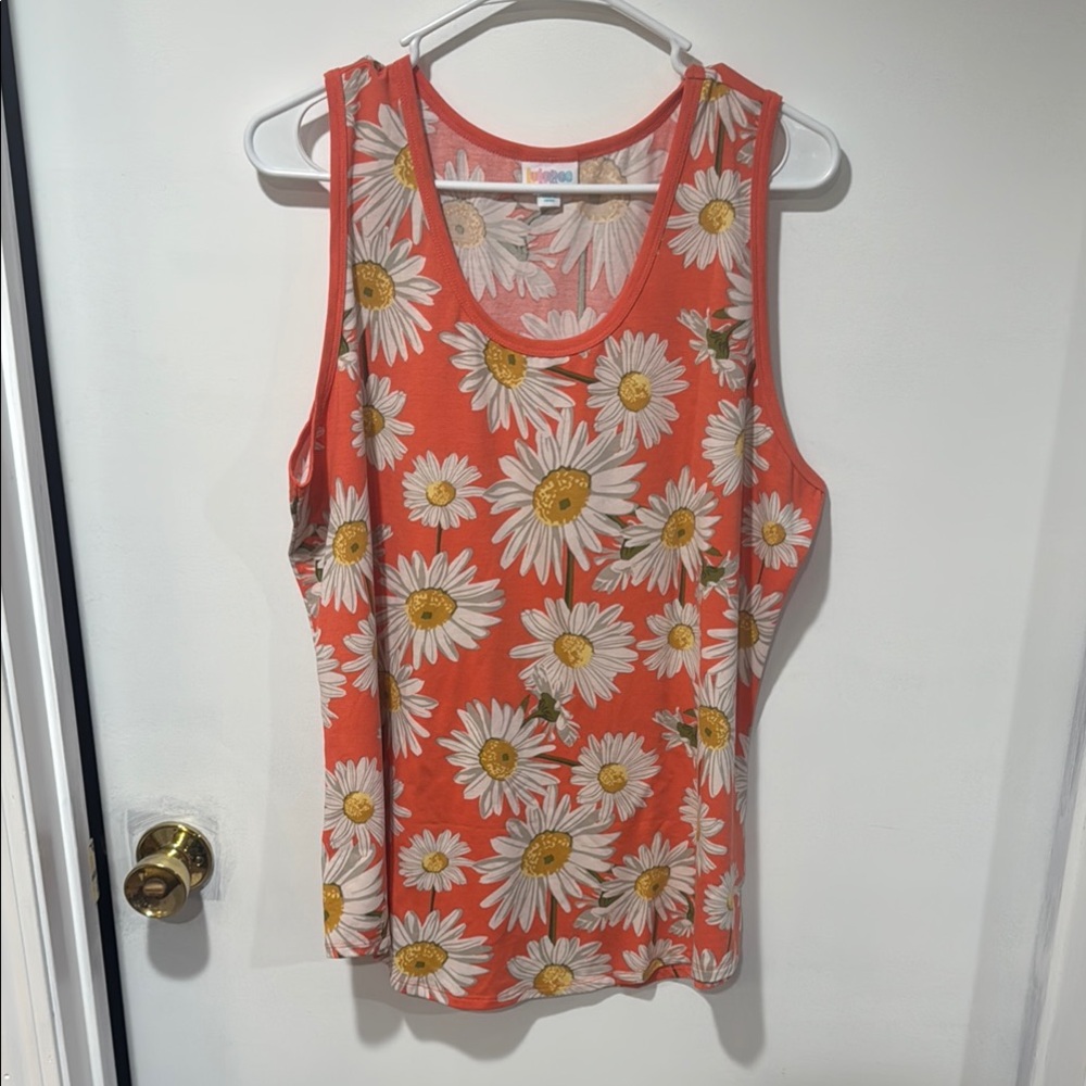 LuLaRoe Tank Top – Orange Daisy Print Sleeveless Top (2XL)